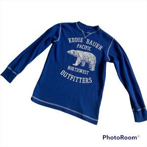 Eddie Bauer Kids Boy size M / M Blue Polar bear waffle thermal crew shirt